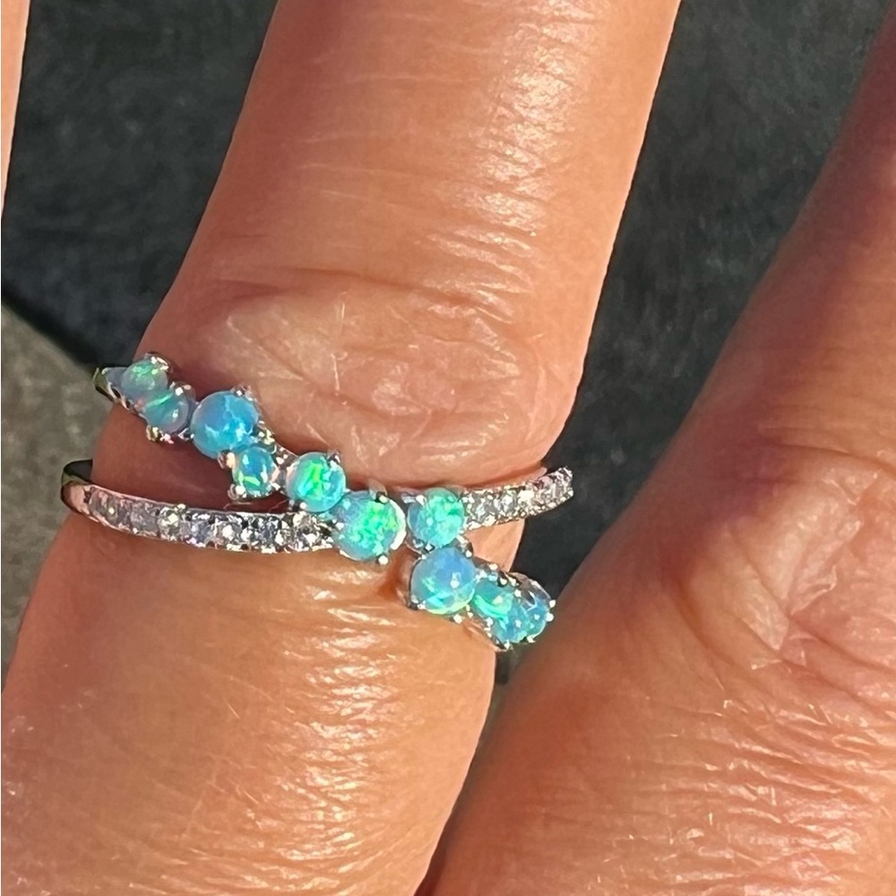 Size 8 bomb party fire opal ring sterling silver